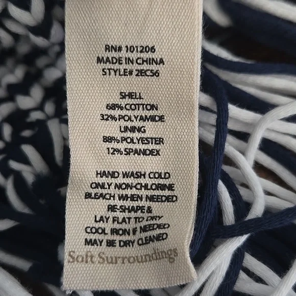 SOFT SURROUNDINGS Bambado Fringe Halter Tank Top Navy White Knit LARGE MiniDress - Picture 12 of 13